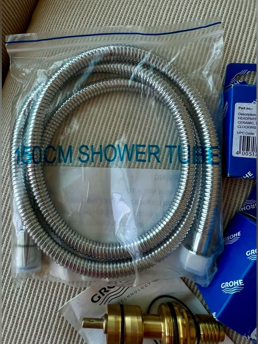 Grohe Parts~Chrome 150cm Shower Hose and Replacement Cartridge Kit
